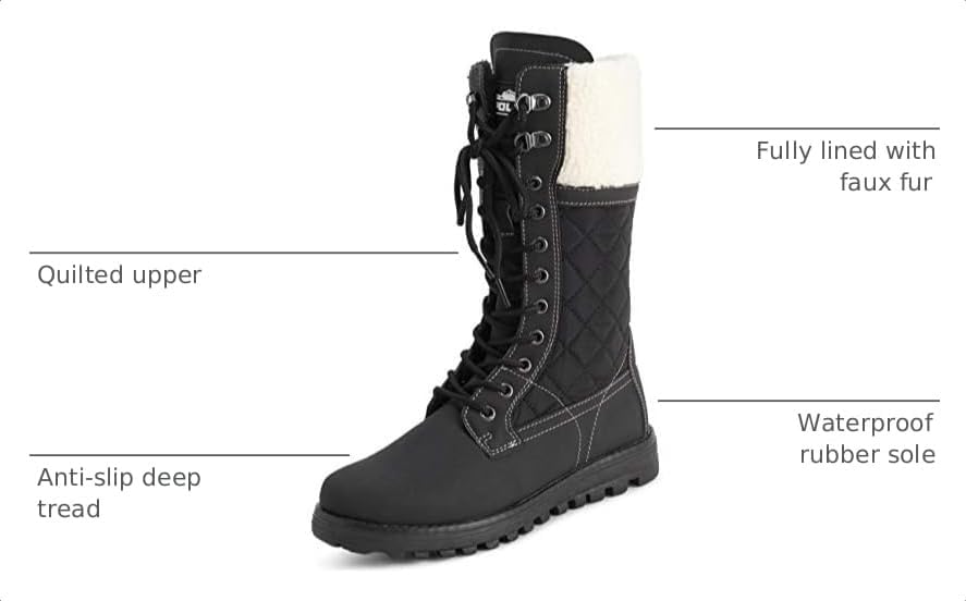 POLAR Womens Faux Fur Warm Thermal Waterproof Outdoor Walking Snow Winter Rubber Sole Calf Boots