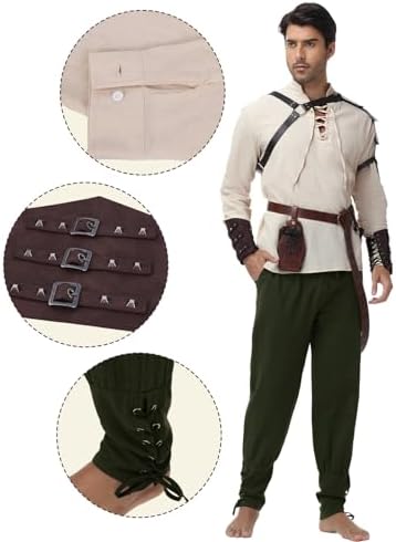 Men's Renaissance Costume,8 Piece Medieval Viking Pirate Outfit Set