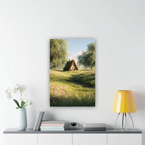 JDBeehpy Thatched Cottage Wildflower Meadow Framed Wall Art 16x24inch