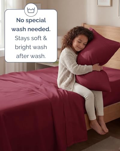 Twin Size 3 Piece Sheet Set - Comfy Breathable & Cooling Sheets - Burgundy
