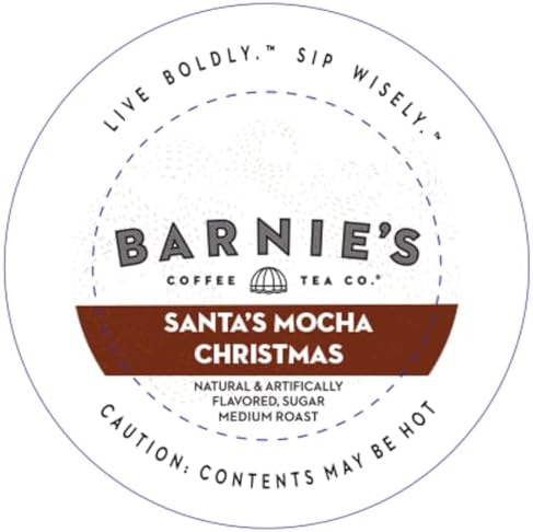 Barnie's Coffee Santa's Mocha Christmas Single Serve Coffee Pods with Coconutty, Caramel, Mocha Flavor, Medium Roast Arabica Coffee Beans Compatible with Keurig Brewers, 48 Count