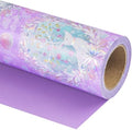 WRAPAHOLIC Reversible Purple Christmas Wrapping Paper - Mini Roll - 17 Inch x 33 Feet - Purple Reindeer and Christmas Garland with with Metallic Foil Shine for Holiday, Party Celebration