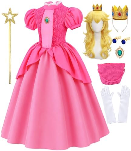 Kids Princess Costume Girls Pink Halloween Princess Dress with Accessories