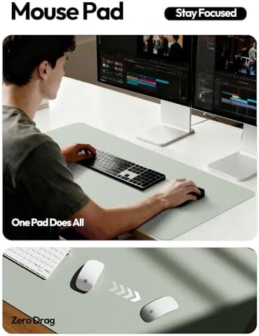 YSAGi Leather Desk Pad Protector, Office Desk Mat, Large Mouse Pad, Non-Slip PU Leather Desk Blotter, Laptop Desk Pad, Waterproof Desk Writing Pad for Office and Home (Grayish Green,55" x 24")