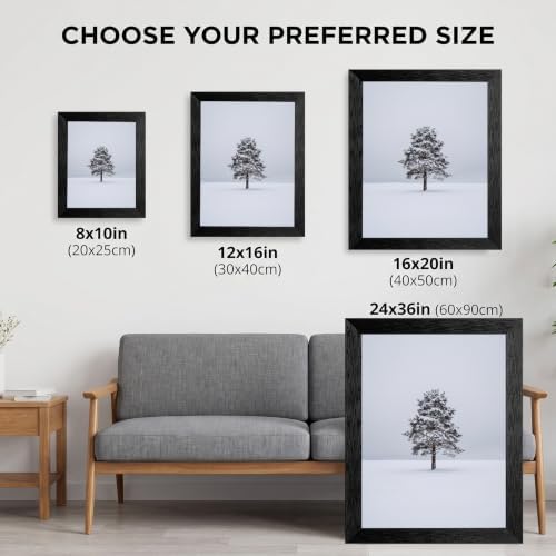 Framed Winter Evergreen Tree Canvas Wall Art, White, Black Frame Inch 16x20
