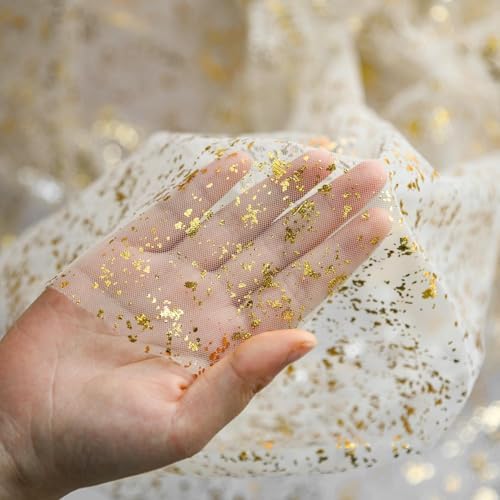 Artoid Mode Beige Gold Gauze Table Runner 120 Inch 10Pcs, Glitter Metallic Foil Sheer Dining Wedding Anniversary Holiday Birthday Table Decor for Home Party