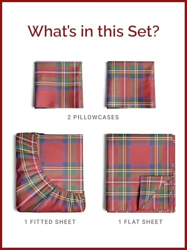 Christmas Sheet Set, Tartan, Festive Holiday Xmas Bedding Set - King Size