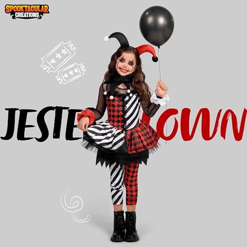 Spooktacular Creations Girls Clown Costume, Halloween Evil Clown Costume, Jester Dress for Girls Halloween