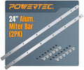 POWERTEC Crosscut Sled Miter Bar for Table Saw Sled, 3/4" x 3/8" x 24" with Predrilled Holes & Screws for Router Table, Bandsaw, Taper Jig, Table Saw Accessories for Woodworking, 2PK (71519-P2)