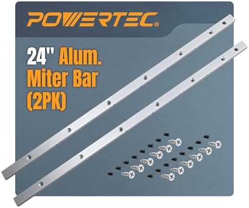 POWERTEC Crosscut Sled Miter Bar for Table Saw Sled, 3/4" x 3/8" x 24" with Predrilled Holes & Screws for Router Table, Bandsaw, Taper Jig, Table Saw Accessories for Woodworking, 2PK (71519-P2)