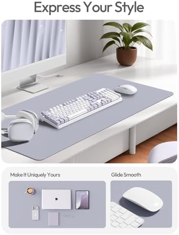 YSAGi Leather Desk Pad Protector, Office Desk Mat, Large Mouse Pad, Non-Slip PU Leather Desk Blotter, Laptop Desk Pad, Waterproof Desk Writing Pad for Office and Home (Soft Lavender, 35.4" x 17")