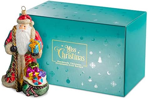 Miss Christmas 2026 Collection Santa Claus Blown Glass Christmas Tree Ornament (Classic Santa with Gift Bag)
