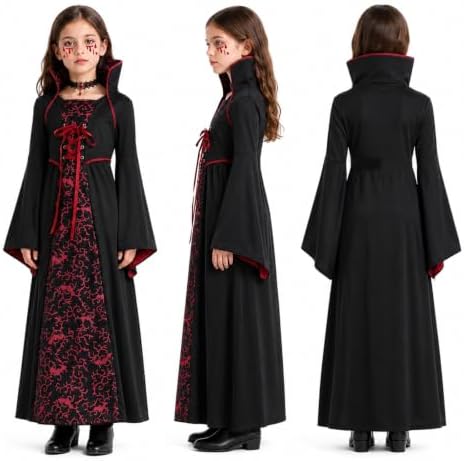 5Pcs Vampire Costume Vampiress Dress Cosplay Outfit for Girls 3-12 Years
