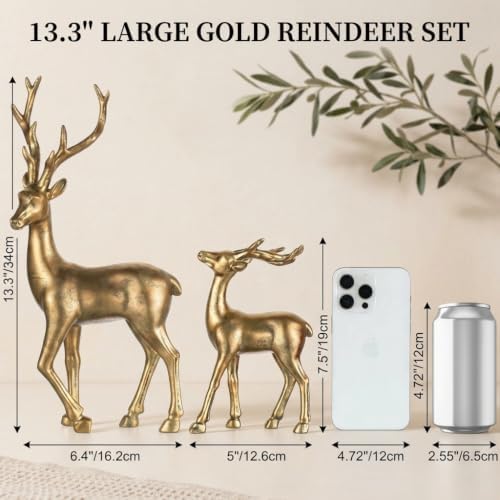 Hanobe 2Pcs Gold Reindeer Christmas Decoration Indoor for Table Centerpiece