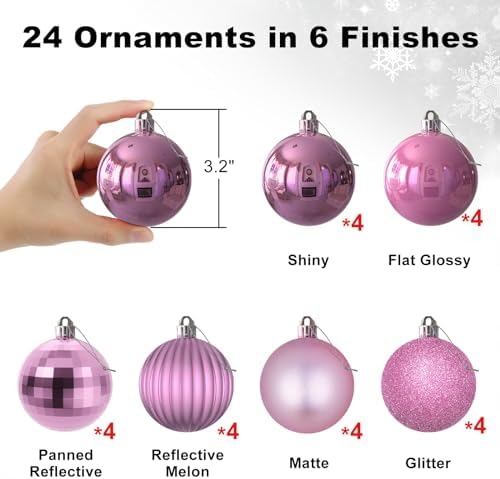 Bubblegun Pink 3.2" Large Christmas Balls - Christmas Tree Decoration Ornaments Shatterproof Hanging Balls for Birthday Halloween Holiday Wedding Decorations Set of 24pcs