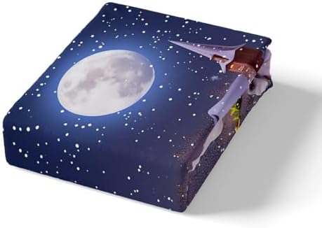 Castle Fairy Christmas Trees Bed Sheet Queen Set Santa Claus and Snowman Sheets Sets Adults Bedroom Decor Starry Sky Microfiber Bedding Set with Flat,Fitted Sheet,2 Pillow Cases