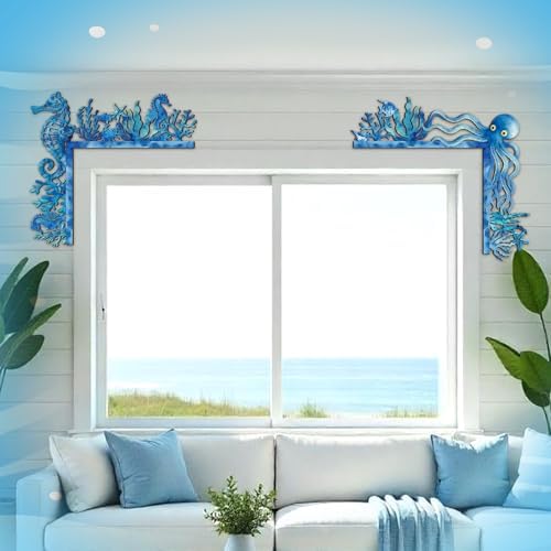 Qunclay 6 Pcs Coastal Door Corner Frame, Blue Christmas Coastal Door Topper