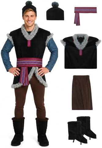 Men's Ice Harvester Costume Medieval Tunic Top Pants Belt Hat Boot Covers Fairytale Halloween Cosplay Outfit