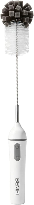 Electric Bottle Brush Cleaner, Fully Waterproof 11.8" Deep Reach Bottle Brush with 6 Brush Heads & Storage Stand, Rechargeable Bottle Cleaner for Water Bottles, Wine Decanters, Glass Pitcher & Straws
