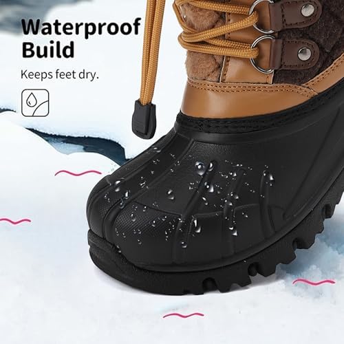 EQW Kids Waterproof Snow Boots, Fur Lined Winter Shoes for Boys & Girls
