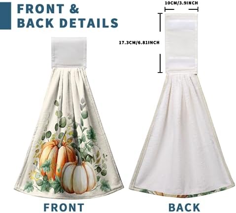 Fall Autumn Hanging Kitchen Towels Thanksgiving Pumpkin Hand Towel with Hanging Loop Vintage Checkered Plaid Dish Towels Soft Absorbent Fingertip Bath Tie Towel for Bathroom Decorative Set of 2