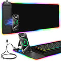 Mouse Pad with Foldable Phone Holder & Wireless Charger, XL RGB Gaming Mousepad 31.5"x11.8" Large Desk Mat for Keyboard, Home Desk Pad with Dual Qi Charging Station | 11 Colors & 5 Modes | Waterproof