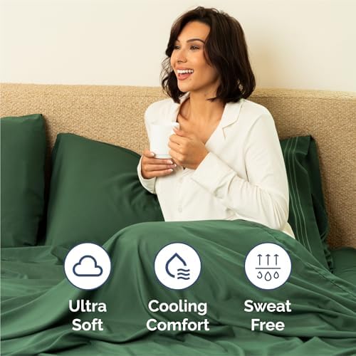 King Size 4 Piece Sheet Set - Breathable & Cooling Sheets - Emerald Green