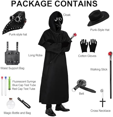 Halloween Adult Plague Doctor Men Costume for Cosplay Party
