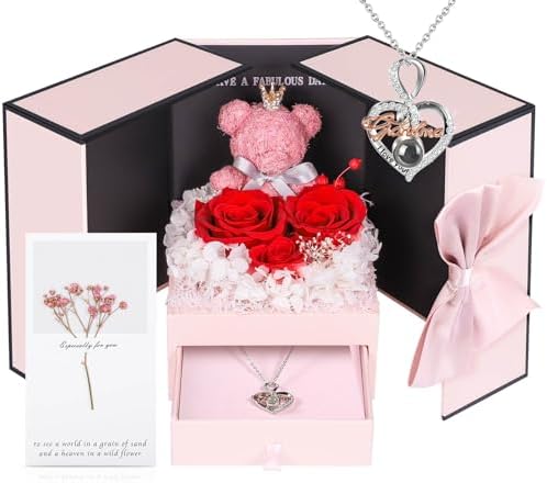 ADDWel Grandma Birthday Gifts, Preserved Rose Box with Grandma Necklace