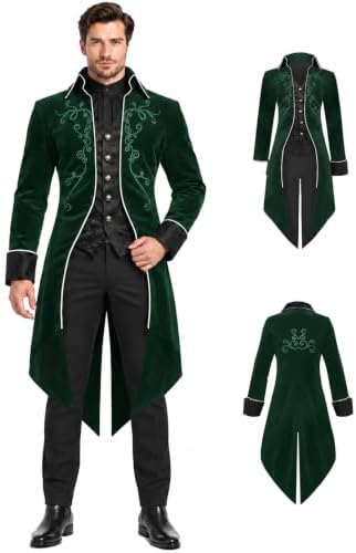 SIAEAMRG Mens Renaissance Pirate Halloween Costume Vampire Jackets Tailcoat