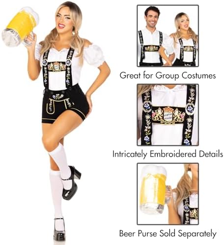 Leg Avenue Womens 2 Pc Edelweiss Velveteen Lederhosen and Peasant Top Set Sexy Oktoberfest Halloween Costume