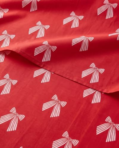 Christmas Sheet Set, Red Ribbon Bows, Holiday Xmas Bedding Set - Split King