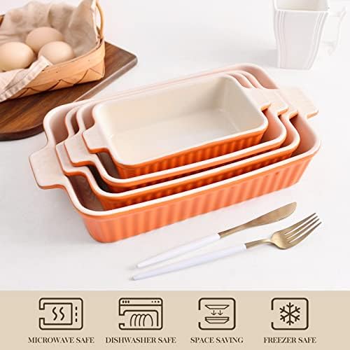 MALACASA Casserole Dishes for Oven, Ceramic Baking Dishes Set of 4,Orange