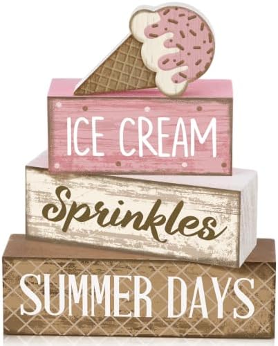Lineshading 4 Pcs Ice Cream Summer Tiered Tray Decor Table Block Signs