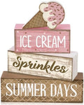 Lineshading 4 Pcs Ice Cream Summer Tiered Tray Decor Table Block Signs