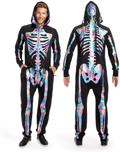 Tipsy Elves Men's Halloween Skeleton Costume Hooded Jumpsuit Adult Onesie