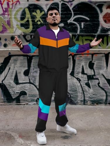 UOUA 80s Outfit for Men 90s Costumes 2 Piece Long Sleeve Track Suit Set