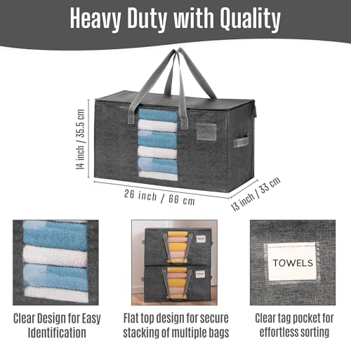 VENO Moving Bags, Wide Open Top, Clear Window, Gray, 10 Pack