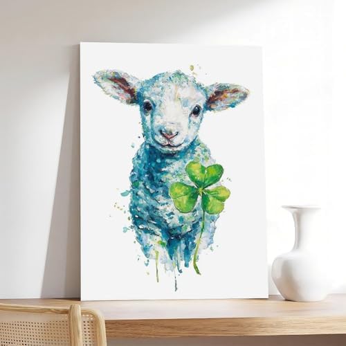 JDBeehpy Rural Farm Animal Art Prints Watercolor Lamb Painting Prints Farm Nursery Art Prints Farm Decoration Barn Animal (Unframed, Canvas Only) Wall Decoration 08x12inch(20x30cm)
