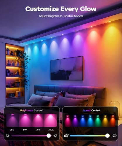 Permanent Outdoor Lights, 50ft RGBWW Smart LED Eaves Lights with Warm/Cool White, Local Bluetooth App Control IP67 Waterproof Architectural House Exterior Lighting for Daily Accent
