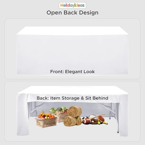 HolidayIdeas 6-Pack 8ft Open Back Fitted Tablecloths for Craft Shows White