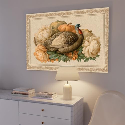 JDBeehpy Turkey Pumpkins Peonies Vintage Frame Art Prints Framed 16x24inch