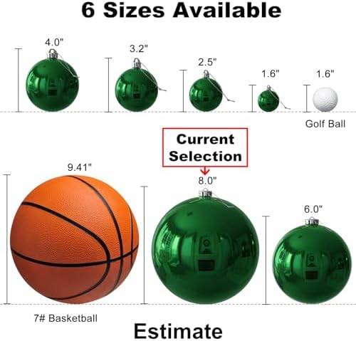 Emerald Green 8.0" Extra Large Christmas Balls Ornaments - Christmas Tree Decorations Shatterproof Shiny Hanging Balls for Birthday St. Patrick's Day Easter Mardi Gras Wedding Decorations Set of 2pcs
