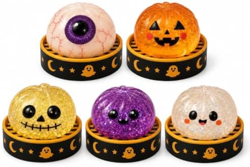 Halloween Squishies Set, Large Unique Halloween Dumpling Squeeze Toys, 5 Unique Low-Odor Designs for Party Favors, Gift Exchanges and Office Stress Relief (Classic Stlye)