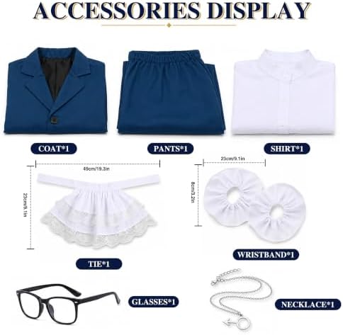 7PCS 60s Spy Swinger Costume Men Blue Velvet Suit for Halloween Cosplay
