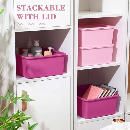 Menkxi 4 Pcs Storage Bins with Lids, Dark Pink, Light Pink, Large