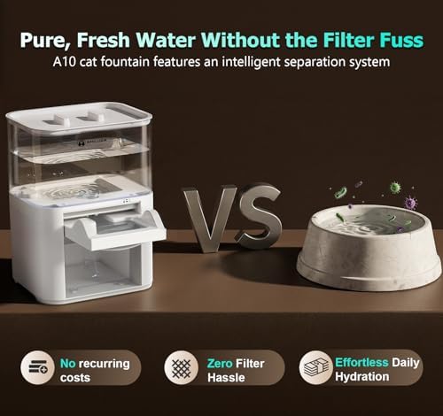 Cat Water Fountain, Wastewater Separation & No Filter Cotton, Pet Water Dispenser with 4000mAh 4L Large Capacity Tank, Wireless Automatic Water Fountains for Cats Indoor Cat Watering Supplies