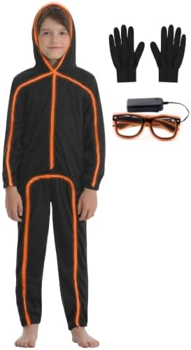 Vanderdyken Stick Figure Costume Kids Light up Stickman Costume Glow in the Dark Halloween Outfit for Boys and Girls