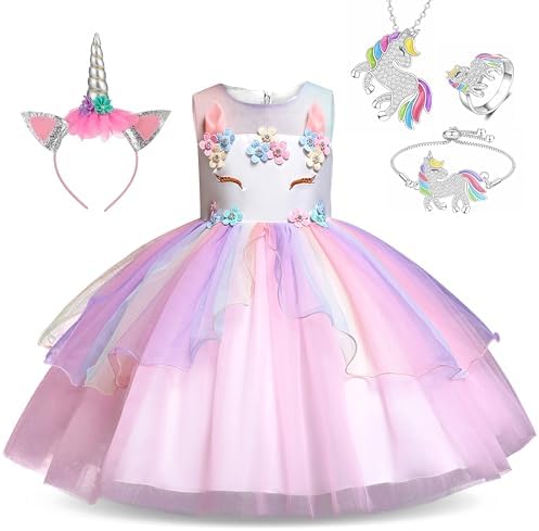 Unicorn Mermaid Princess Dress Up Clothes for Little Girls – Costume, Jewelry and Headband