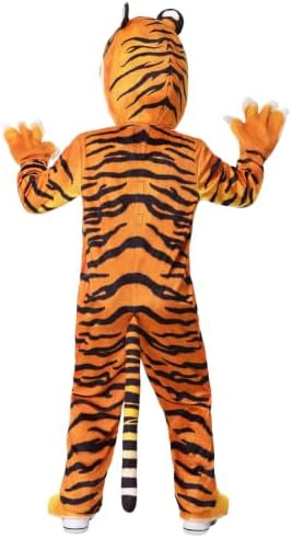 Kid's Realistic Tiger Costume with Headpiece & Tail - Includes Mitts, Shoe Covers, Striped Jumpsuit